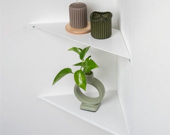 Metal Corner Shelves, Wall Mount White Plant Shelf, Small Black Corner Shelving, Geometric Wall Rack (set of 2)