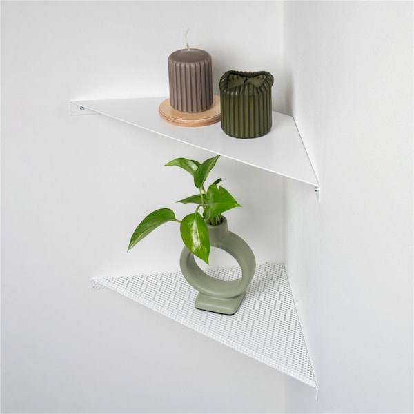 Metal Corner Shelves, Wall Mount White Plant Shelf, Small Black Corner Shelving, Geometric Wall Rack (set of 2)