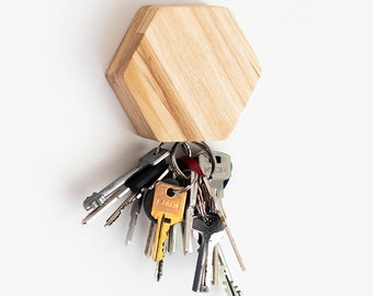 Porte-clés magnétique, crochet mural, aimant de rangement pour clés d'entrée en bois