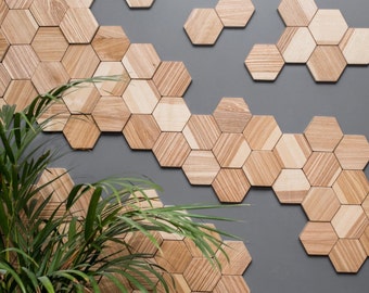 Wood hexagon wall art Decor geometric panels sculpture Honeycomb Panel Unique mosaic UNFINISHED Hexagons MDF