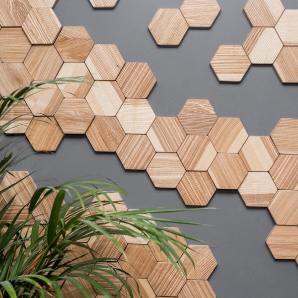 Wood hexagon wall art Decor geometric panels sculpture Honeycomb Panel Unique mosaic UNFINISHED Hexagons MDF