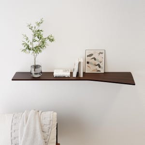Floating Shelf Wall Mounted, Walnut Hanging Shelving, Oak Curved Living Room Decor, Wooden Bracketless Etagere, Wavy Bookshelf Geometric