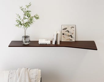 Floating Shelf Wall Mounted, Walnut Hanging Shelving, Oak Curved Living Room Decor, Wooden Bracketless Etagere, Wavy Bookshelf Geometric
