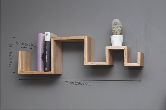 Floating Wall Shelf Wooden Hanging Geometric Book Wandregal
