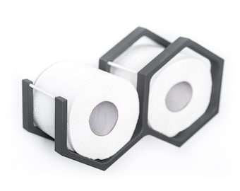 Toilet roll holder wooden, handmade wall mounted storage, unique minimal grey rack