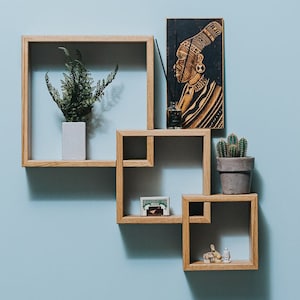 Floating wall shelf wooden hanging geometric book wandregal shelves wood wall modern mounted handmade furniture