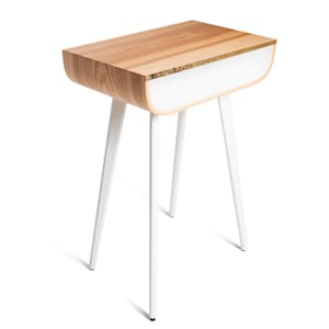 Free Standing Tall Night stand, Modern Wood Bedside Nightstand,  Living Room Side Table with Storage, Golden Brass Detail