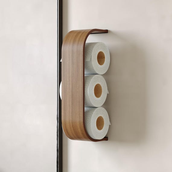 Toilet Paper Holder, Wooden Shelf, Walnut WC Roll Storage, Wall Mount Floating Rolls Rack Oak, Unique Holders for Bathroom, TP Organizer