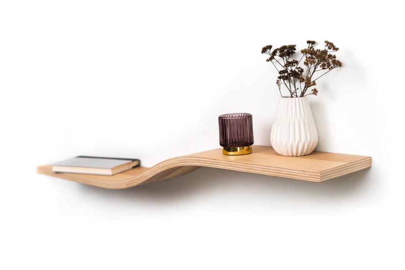 Floating Wall Geometric Shelf, Book Shelves Wood Wandregal,Modern Wooden Handmade Furniture Oak Simple Shelving image 7