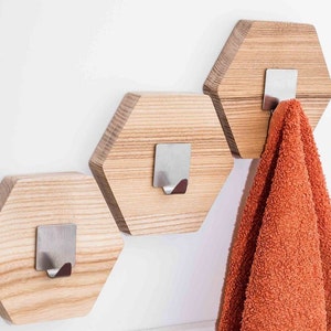 Towel hook coat wood wall hanger bathroom towels rack hexagon modern holder mounted Bath Storage Wall Mount-Honeycomb