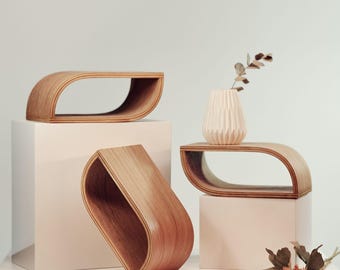Small Floating Wall Shelves, Curved Wooden Shelf Set
