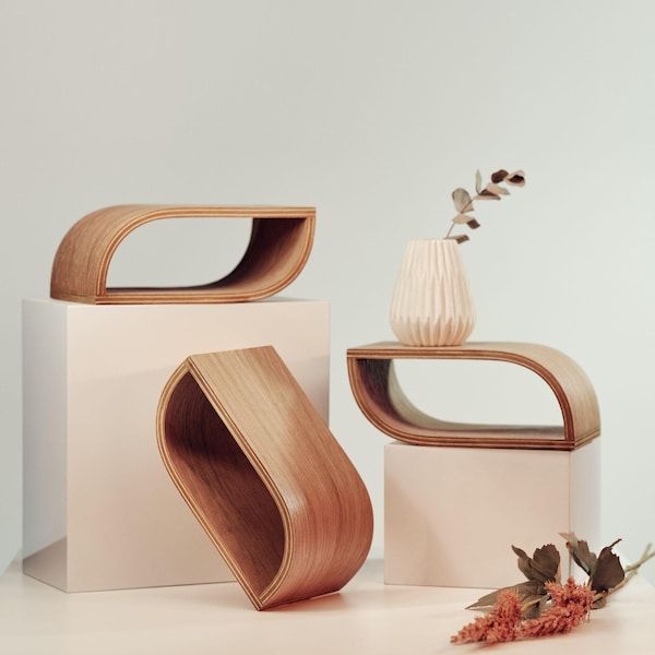 Small Floating Wall Shelves, Curved Wooden Shelf Set