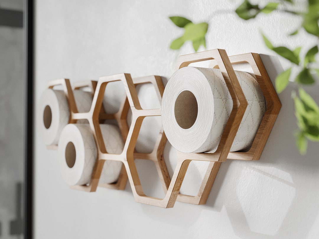 Toilet Paper Holder Wall Mount, Wood TP Floating Storage Shelf for Tissue, Hanging Wooden Honeycomb Restroom Loo Roll Rack - Etsy