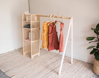 EWART WOODS Armario para niños, perchero de madera para ropa, armario para  niños, almacenamiento de ropa para niños, armario Montessori, muebles de