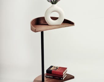 Wood Coffee Table Smal for Snack, Modern Accent Tables for Living Room, C Shaped Center Sofa Table