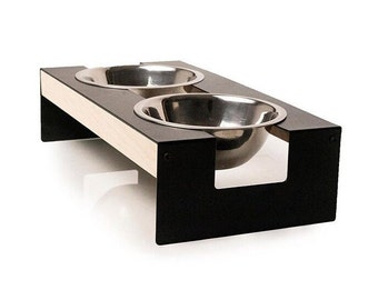 Elevated dog bowl raised feeder metal stand Wood & Metal feeding set holder tray double Stainless Steel Bowls for Food or Water Included