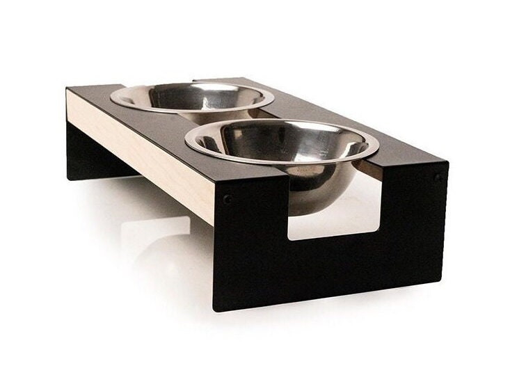 Pit Bull Terrier Elevated Dog Feeder Floor Stand Bowl Holder Powder Coated  Steel Metal Art Feeding Station