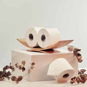 Table Top Toilet Paper Holder, Freestanding Countertop Roll Shelf from Wood, Fits on Tank, Walnut Tabletop Loo Rack, Bathroom Organizer