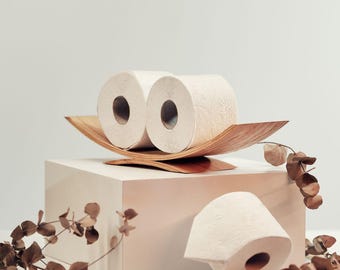 Table Top Toilet Paper Holder, Freestanding Countertop Roll Shelf from Wood, Fits on Tank, Walnut Tabletop Loo Rack, Bathroom Organizer