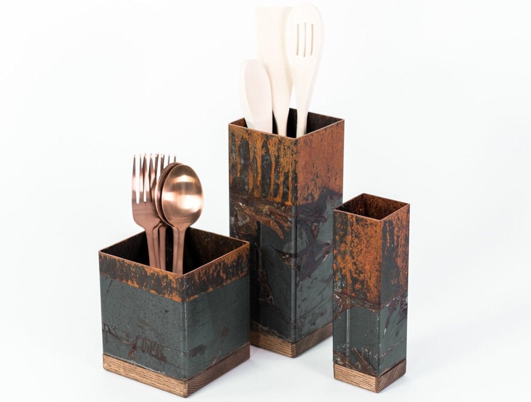 Porta Mestoli Da Cucina Con 3 Scomparti - Organizer Per Posate, Bianco, Con Fori Di Drenaggio, 17x11cm - Foto 6