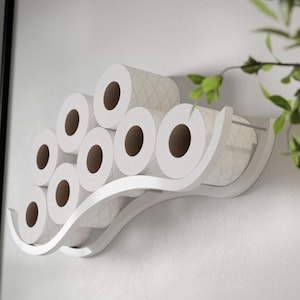 Porta carta igienica da parete, mensola portaoggetti galleggiante in legno TP per più rotoli di carta igienica, porta rotolo di carta igienica sospeso in legno Wave