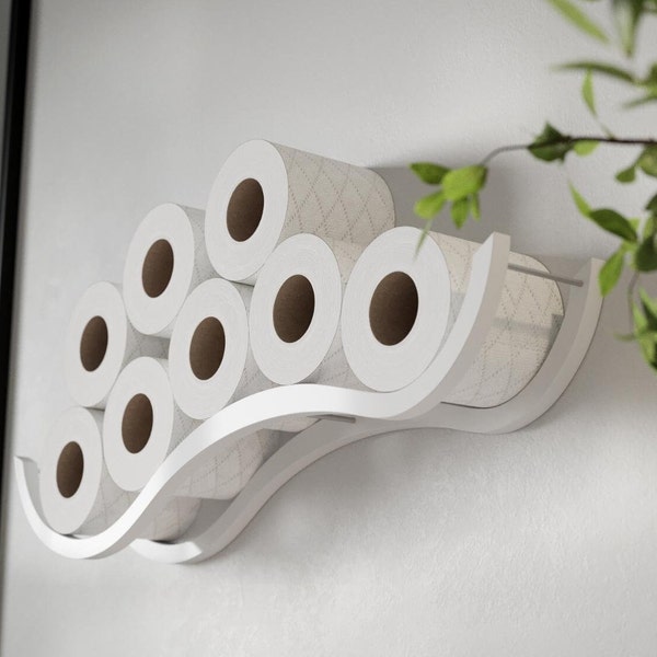 Toilet paper holder shelf wc roll wall mount wood floating rack for bathroom Wave