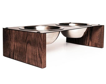 Elevated dog bowl raised feeder metal stand Wood & Metal feeding set holder tray double Stainless Steel Bowls for Food or Water Included