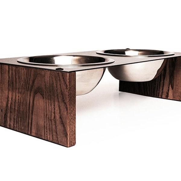 Elevated dog bowl raised feeder metal stand Wood & Metal feeding set holder tray double Stainless Steel Bowls for Food or Water Included