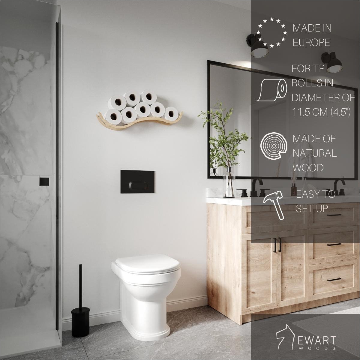 Support papier toilette tagre porte-papier étagère wc rouleau support mural  bois flottant rack pour salle de bain vague -  France