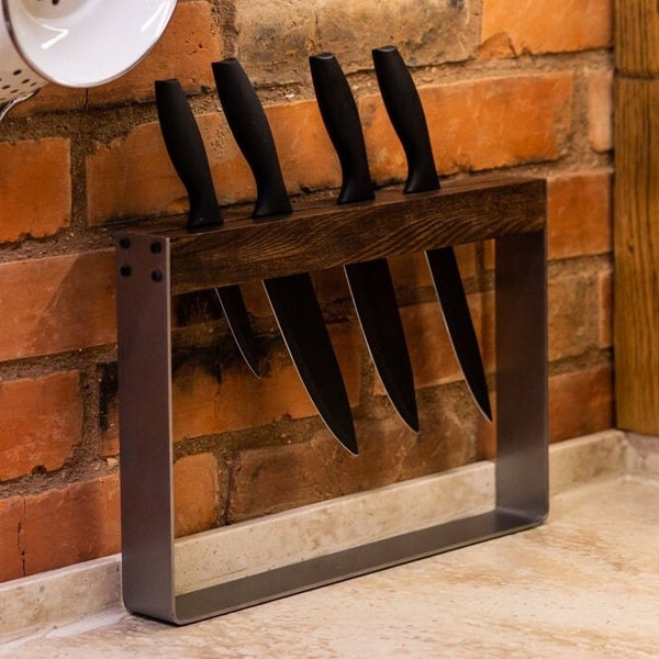 Knife block holder for Kitchen knife stand without knives rack wood and metal knives storage