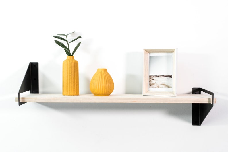 Floating wall shelf brackets Wooden metal hanging geometric book wandregal wall shelves wood modern handmade furniture image 9