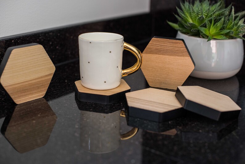 Glass coaster hexagonal coaster wooden coaster drink coaster for glass hardwood trays natural wood coaster tea coaster