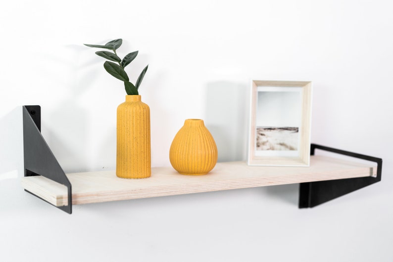 Floating wall shelf brackets Wooden metal hanging geometric book wandregal wall shelves wood modern handmade furniture image 7
