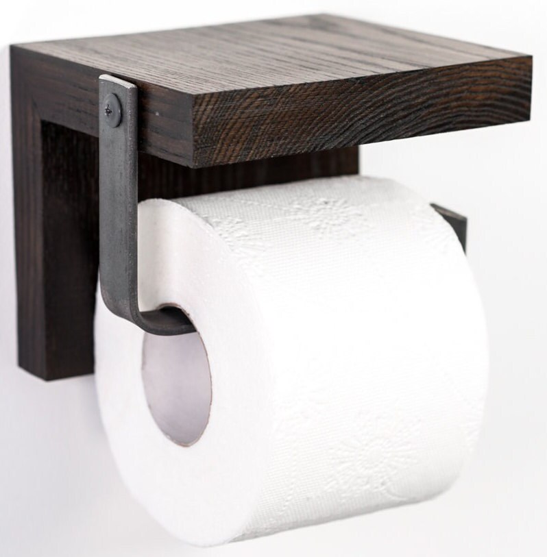 Wall Mounted Wood Toilet Paper Holder Bathroom Paper Roll Holder with  Storage US