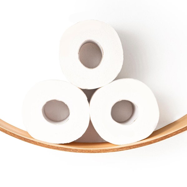 Toilet paper holder, Oak wooden shelf wc roll storage wall mount floating rolls unique holders for bathroom wood (mini SMILE)