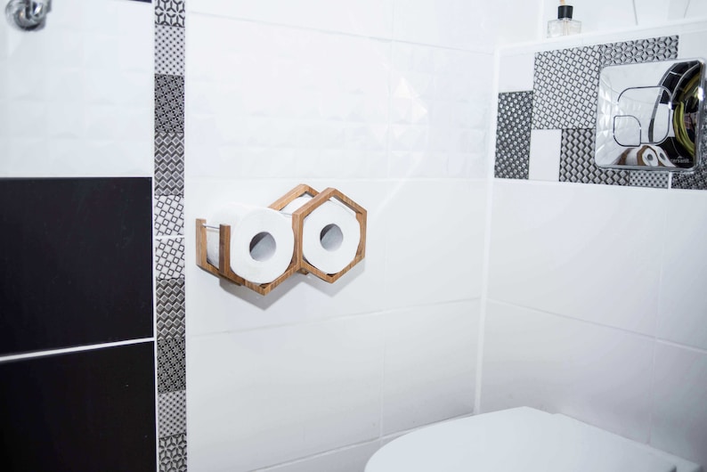 Toilet paper holder wall mounted wooden toilet paper shelf holder for toilet paper rolls mini honeycomb