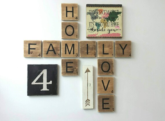 Scrabble Tile Family Home Love Wall Hanging Set Scrabble Etsy