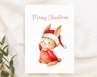 Weihnachten Hase POSTKARTE - DIN A6 - Karte, Geschenk, Grußkarte, Tiere, Kaninchen, Haustier, Feiertage, Merry Christmas, Frohe Weihnachten