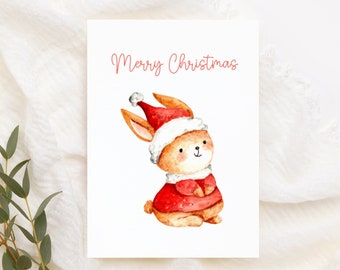 Weihnachten Hase POSTKARTE - DIN A6 - Karte, Geschenk, Grußkarte, Tiere, Kaninchen, Haustier, Feiertage, Merry Christmas, Frohe Weihnachten