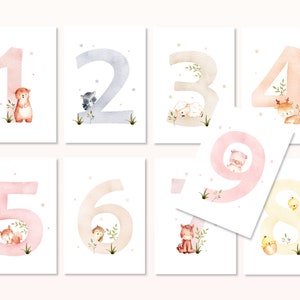 Números, números, edad POSTAL - DIN A6 - tarjeta, tarjeta de hito, imagen, impresión, bautismo, cumpleaños, bebé, niño, animales, meses, años