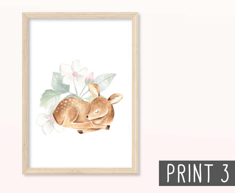 Baby Rehe POSTER DIN A5, A4 Kunstdruck, Print, Wandbild, Kind, Geschenk, Mädchen, Junge, Geburt, Kinderzimmer, Geburtstag, Taufe, Baby Print 3