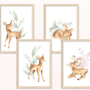 Baby Rehe POSTER DIN A5, A4 Kunstdruck, Print, Wandbild, Kind, Geschenk, Mädchen, Junge, Geburt, Kinderzimmer, Geburtstag, Taufe, Baby Bild 6