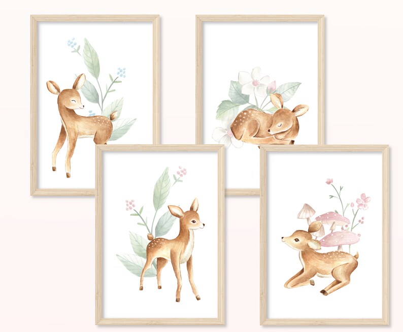 Baby Rehe POSTER DIN A5, A4 Kunstdruck, Print, Wandbild, Kind, Geschenk, Mädchen, Junge, Geburt, Kinderzimmer, Geburtstag, Taufe, Baby Bild 6