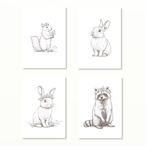 Postkarten Waldtiere A6 Karte Geschenk Bild Grußkarte Post Karten Set Waschbär Hase Eichhörnchen Blumen Natur Wald niedlich Tiere