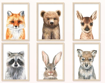 Baby Waldtiere POSTER - DIN A5, A4 - Print, Wandbild, für Kinder, Kinderzimmer, Geschenk, Baby, Babyzimmer, Deko, Reh, Bär, Wolf, Fuchs