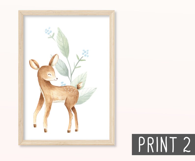 Baby Rehe POSTER DIN A5, A4 Kunstdruck, Print, Wandbild, Kind, Geschenk, Mädchen, Junge, Geburt, Kinderzimmer, Geburtstag, Taufe, Baby Print 2