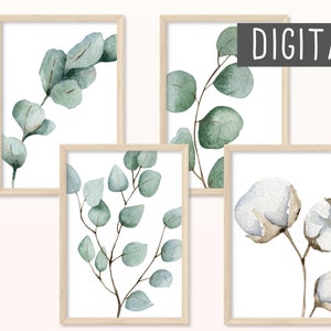 DESCARGAR Eucalipto y Algodón PDF - Póster DIN A5, A4, A3 - Impresión, Cuadro, Lámina, Flores, Plantas, Salón, Apartamento, Naturaleza