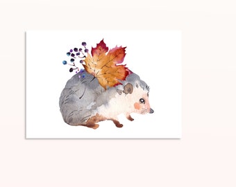Autumn Hedgehog POSTCARD - DIN A6 - Card, Gift, Greeting Card, Nature, Forest, Garden, Plants, Flowers, Autumn Leaves, Animals