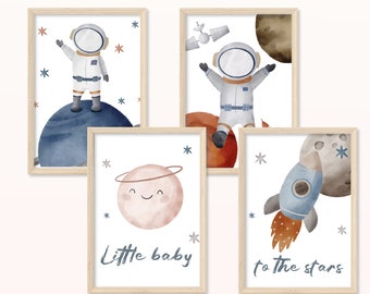 Weltall POSTER - DIN A5, A4 - Kunstdruck, Print, Wandbild, Kinderzimmer, Junge, Mädchen, Planeten, Astronaut, niedlich, Sterne, Weltraum