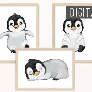 DESCARGAR Pingüino PDF - Póster DIN A5, A4, A3 - Impresión, mural, cuadros infantiles, habitación infantil, niño, niña, nacimiento, animales, bautismo, regalo